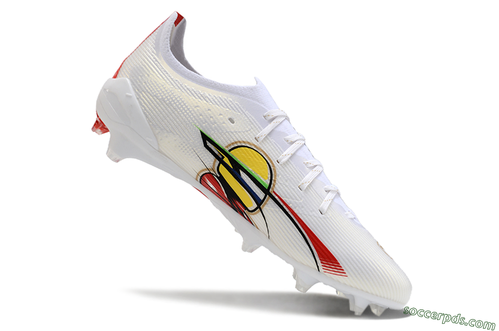Puma Ultra 5 Ultimate FG Low-Tops Football Boots - White/Red/Yellow/Green 4