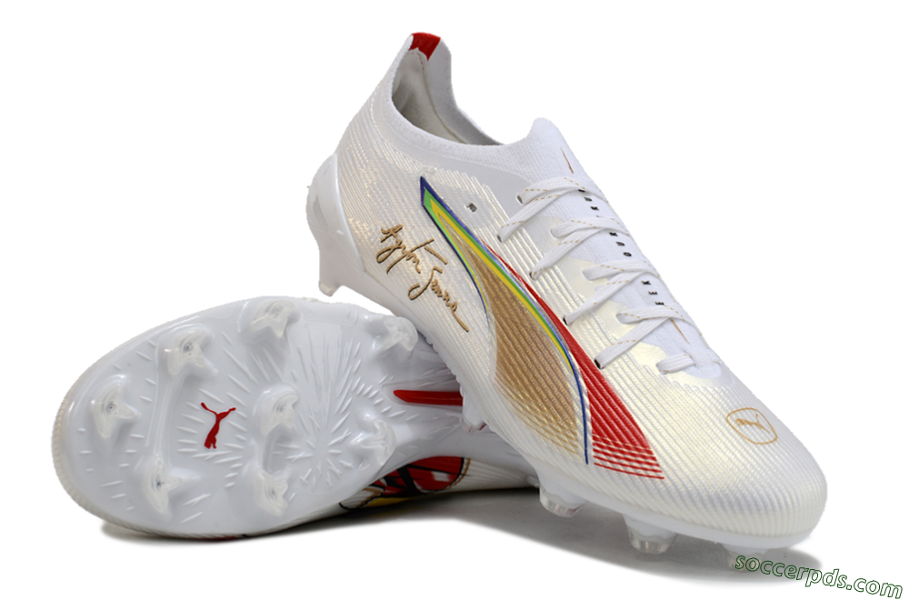 Puma Ultra 5 Ultimate FG Low-Tops Football Boots - White/Red/Yellow/Green 3