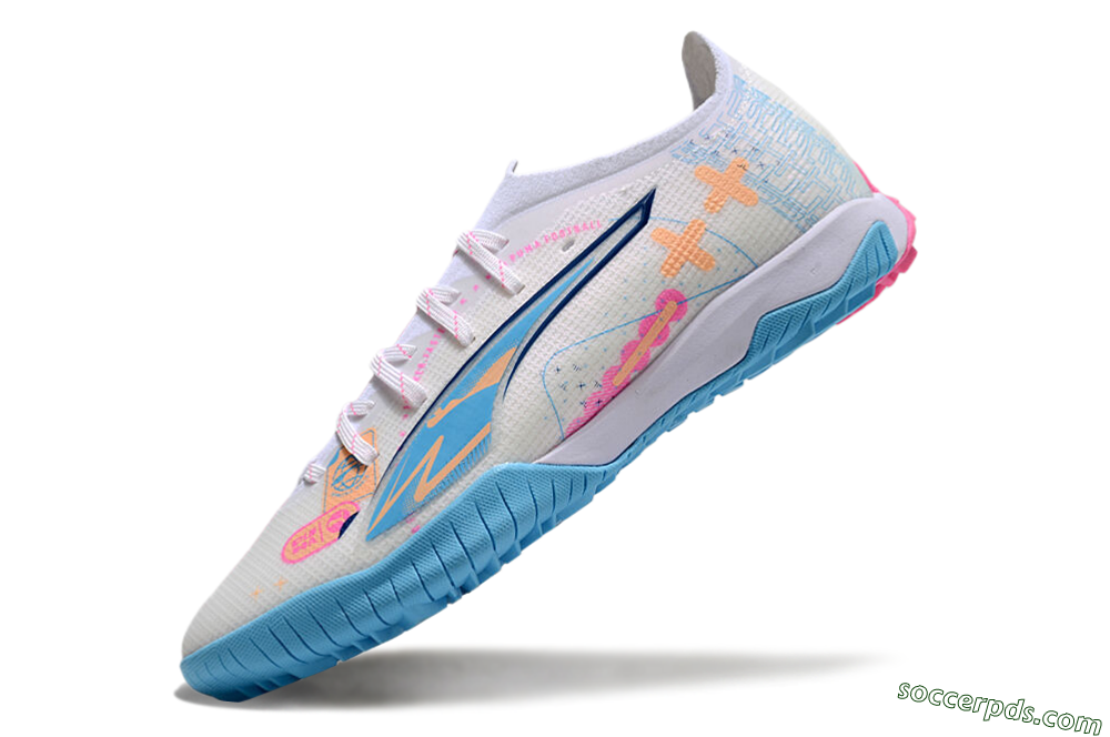 Puma Ultra 5 Ultimate TF Low-Tops Football Shoes - White/Blue/Pink/Yellow 5
