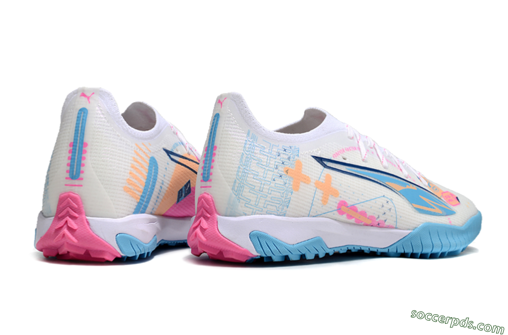 Puma Ultra 5 Ultimate TF Low-Tops Football Shoes - White/Blue/Pink/Yellow 6
