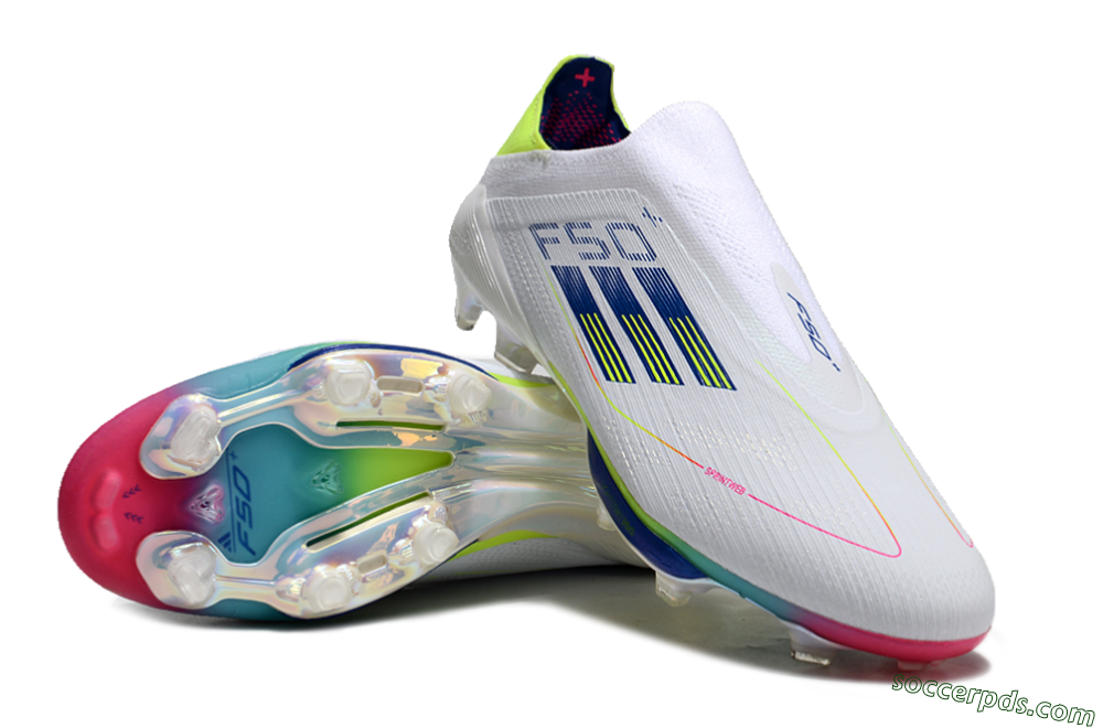 Adidas F50+ Lightstrike Pro Laceless FG Low-Tops Football Boots - White/Blue/Yellow/Pink 3