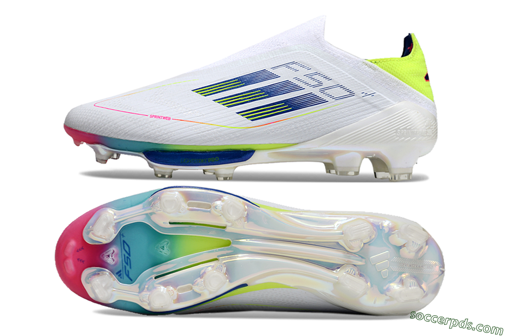 Adidas F50+ Lightstrike Pro Laceless FG Low-Tops Football Boots - White/Blue/Yellow/Pink 0