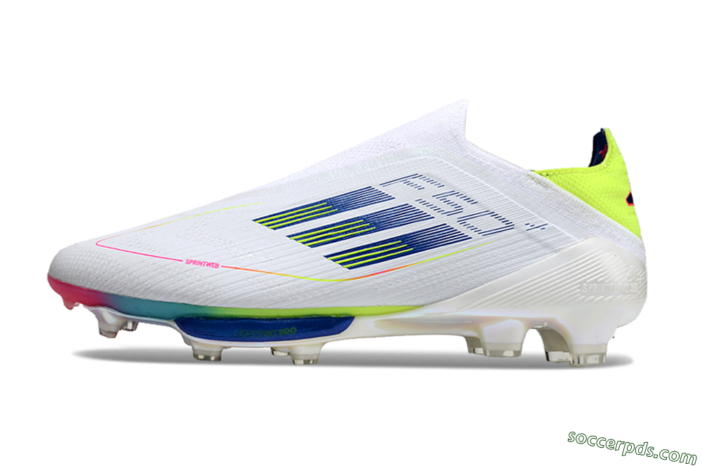 Adidas F50+ Lightstrike Pro Laceless FG Low-Tops Football Boots - White/Blue/Yellow/Pink 2