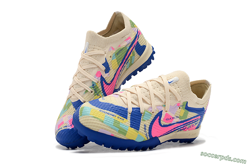 Nike Air Zoom Mercurial Vapor 15 Elite TF Low-Tops Football Shoes - Beige/Pink/Blue 3