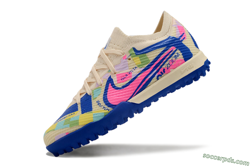 Nike Air Zoom Mercurial Vapor 15 Elite TF Low-Tops Football Shoes - Beige/Pink/Blue 5