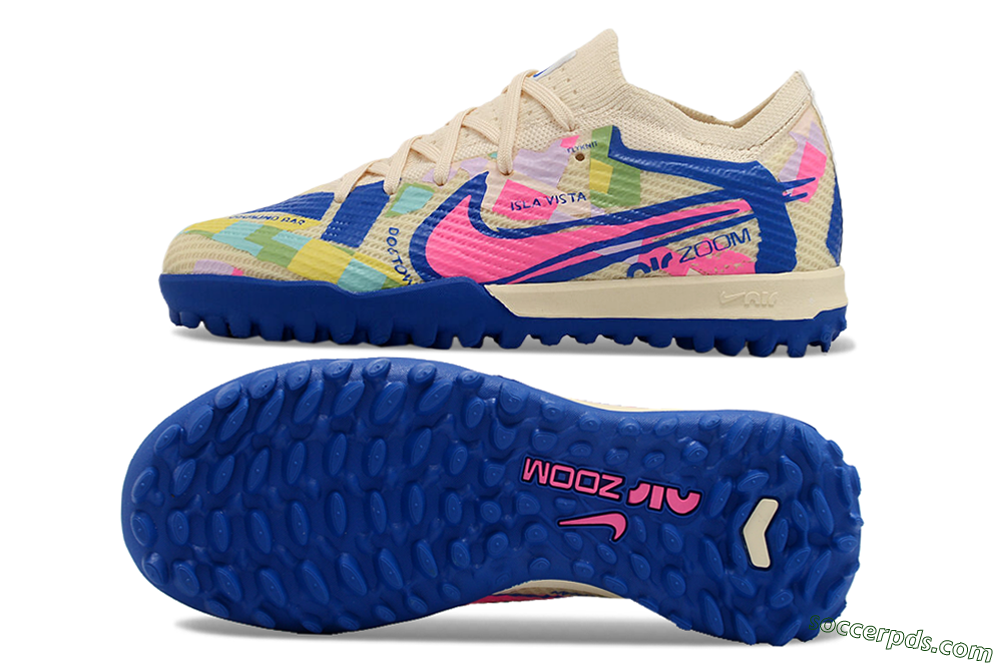Nike Air Zoom Mercurial Vapor 15 Elite TF Low-Tops Football Shoes - Beige/Pink/Blue 0