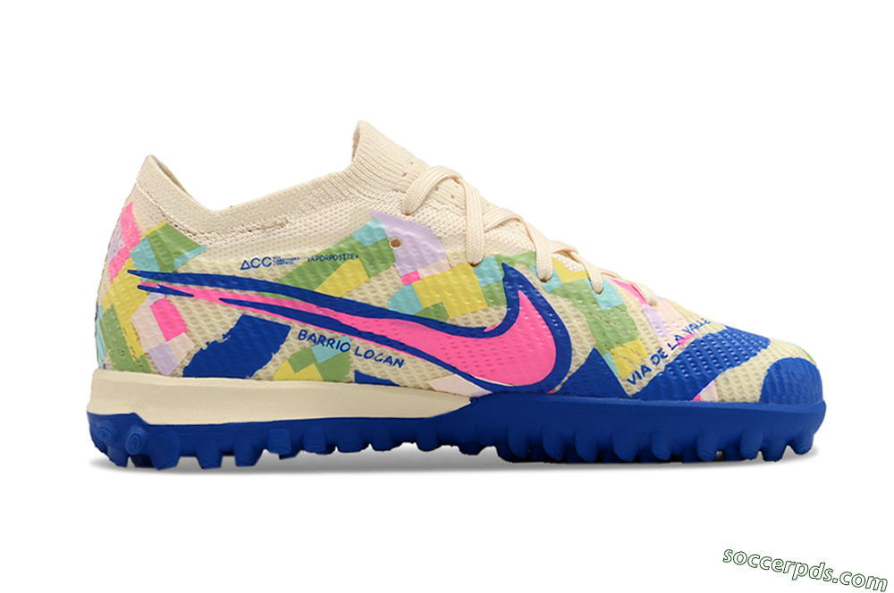 Nike Air Zoom Mercurial Vapor 15 Elite TF Low-Tops Football Shoes - Beige/Pink/Blue 6