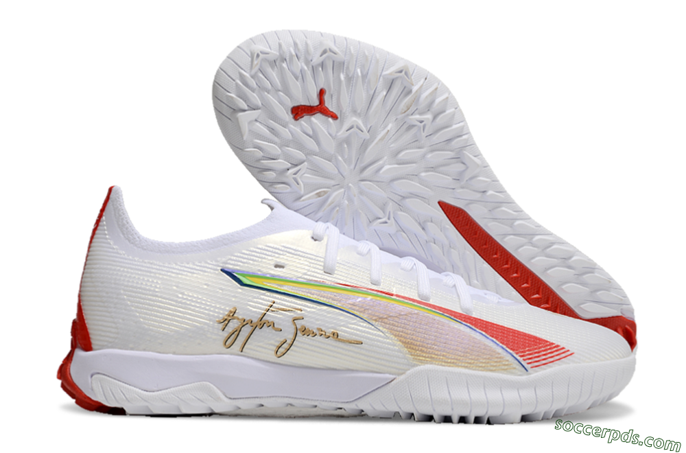 Puma Ultra Ultimate TF Low-Tops Football Shoes - White/Red/Yellow 1