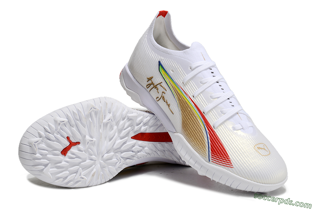 Puma Ultra Ultimate TF Low-Tops Football Shoes - White/Red/Yellow 3