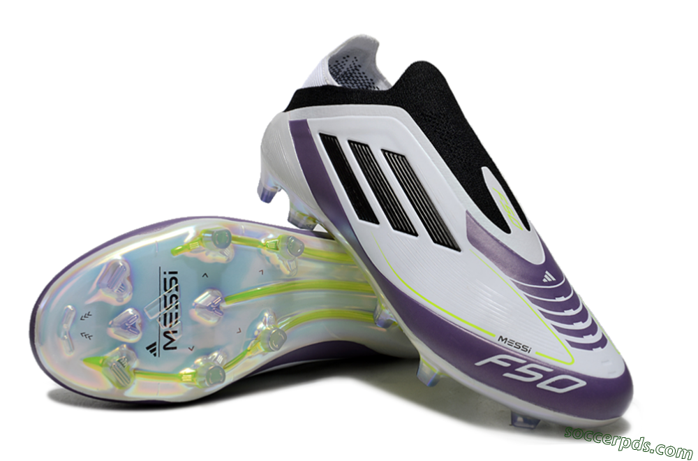 Adidas F50 Elite Laceless FG Low-Tops Football Boots - White/Purple/Black 3