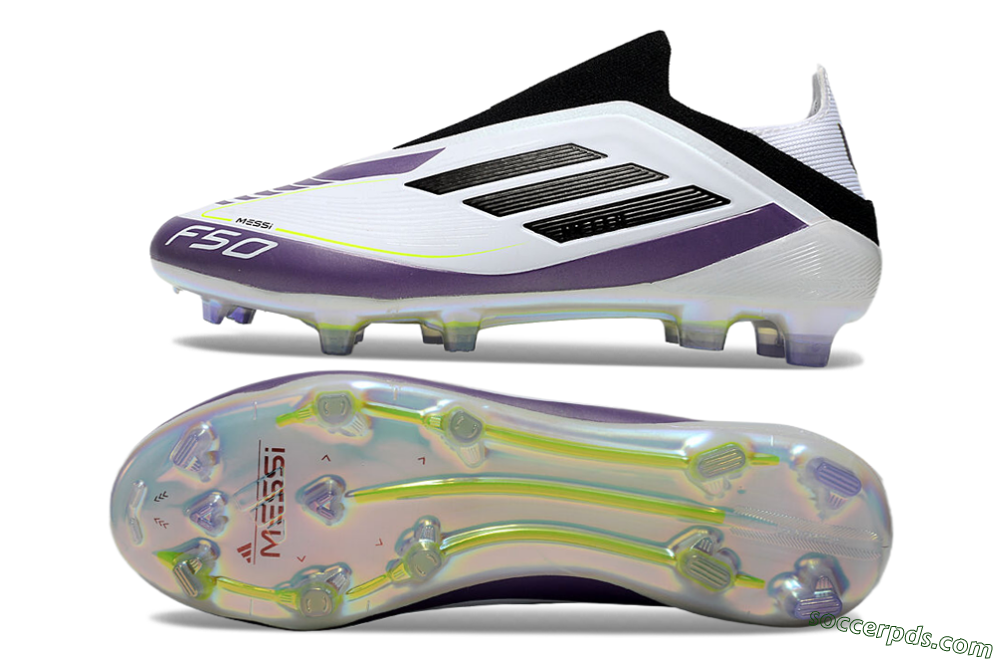 Adidas F50 Elite Laceless FG Low-Tops Football Boots - White/Purple/Black 0