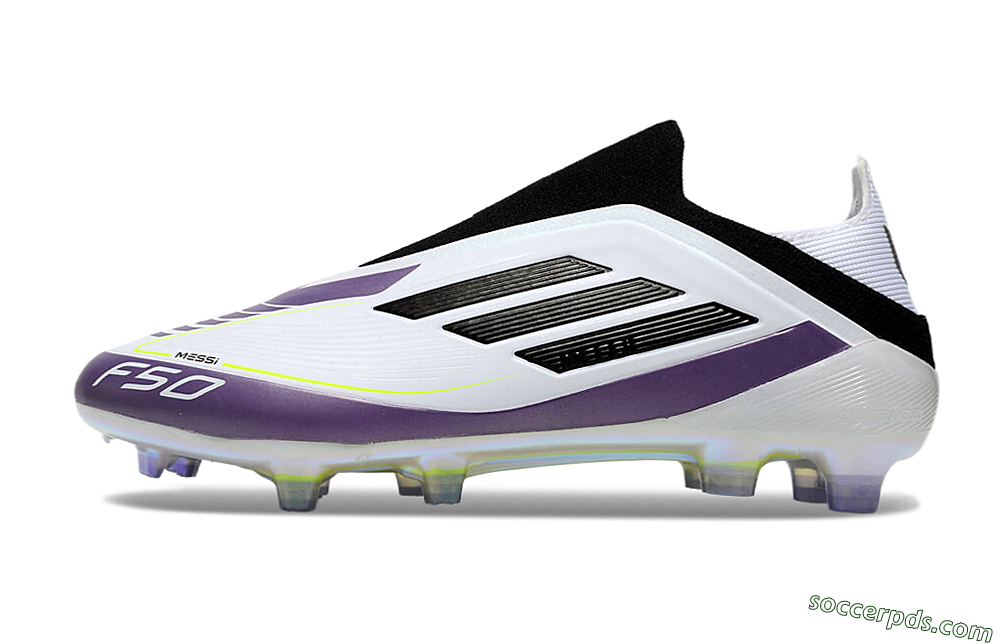 Adidas F50 Elite Laceless FG Low-Tops Football Boots - White/Purple/Black 2