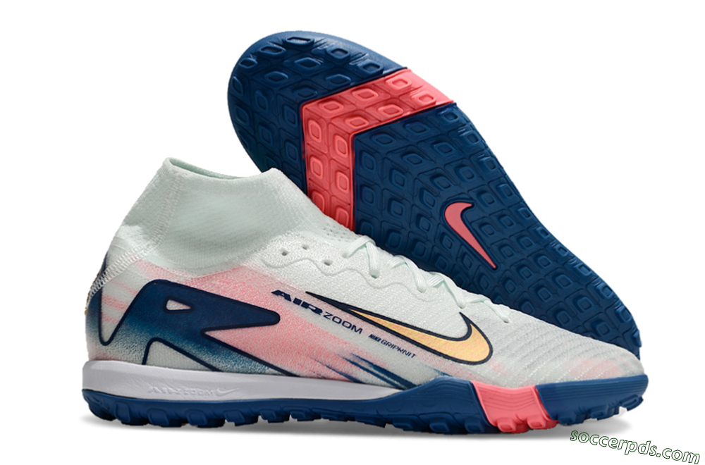 Nike Air Zoom Mercurial Superfly 10 Elite TF High-Tops Football Shoes - White/Pink/Blue 0