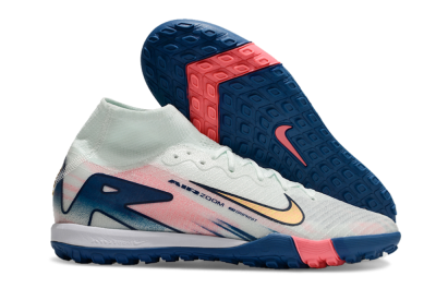 Nike Air Zoom Mercurial Superfly 10 Elite TF High-Tops Football Shoes - White/Pink/Blue