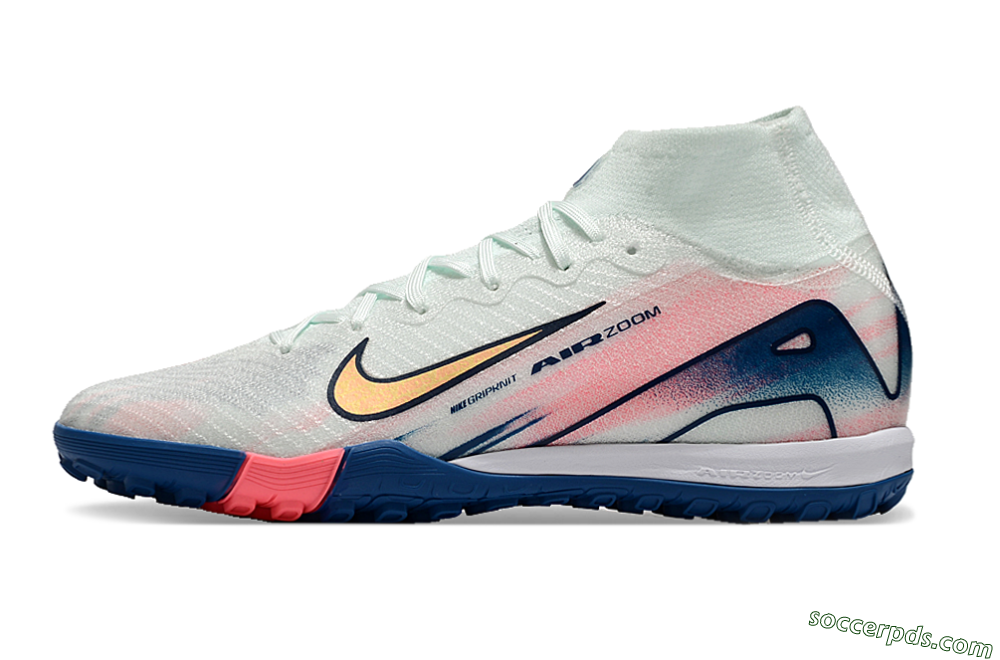 Nike Air Zoom Mercurial Superfly 10 Elite TF High-Tops Football Shoes - White/Pink/Blue 1