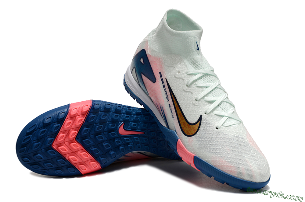 Nike Air Zoom Mercurial Superfly 10 Elite TF High-Tops Football Shoes - White/Pink/Blue 2