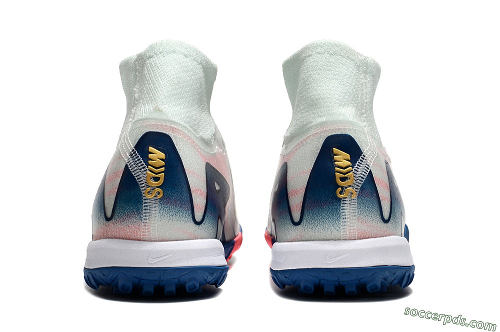 Nike Air Zoom Mercurial Superfly 10 Elite TF High-Tops Football Shoes - White/Pink/Blue 4