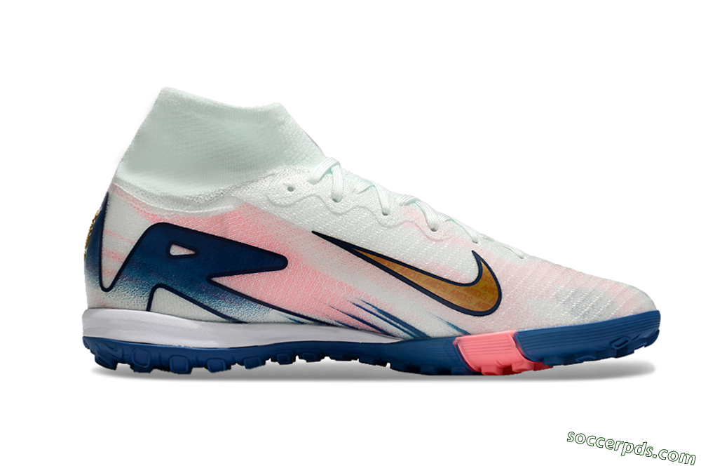 Nike Air Zoom Mercurial Superfly 10 Elite TF High-Tops Football Shoes - White/Pink/Blue 6