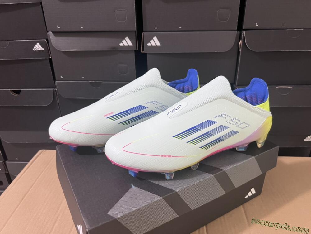 Adidas F50 Elite Laceless FG Low-Tops Football Boots - White/Blue/Pink/Yellow