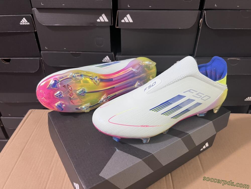 Adidas F50 Elite Laceless FG Low-Tops Football Boots - White/Blue/Pink/Yellow