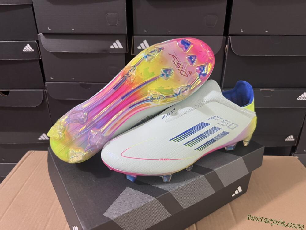 Adidas F50 Elite Laceless FG Low-Tops Football Boots - White/Blue/Pink/Yellow