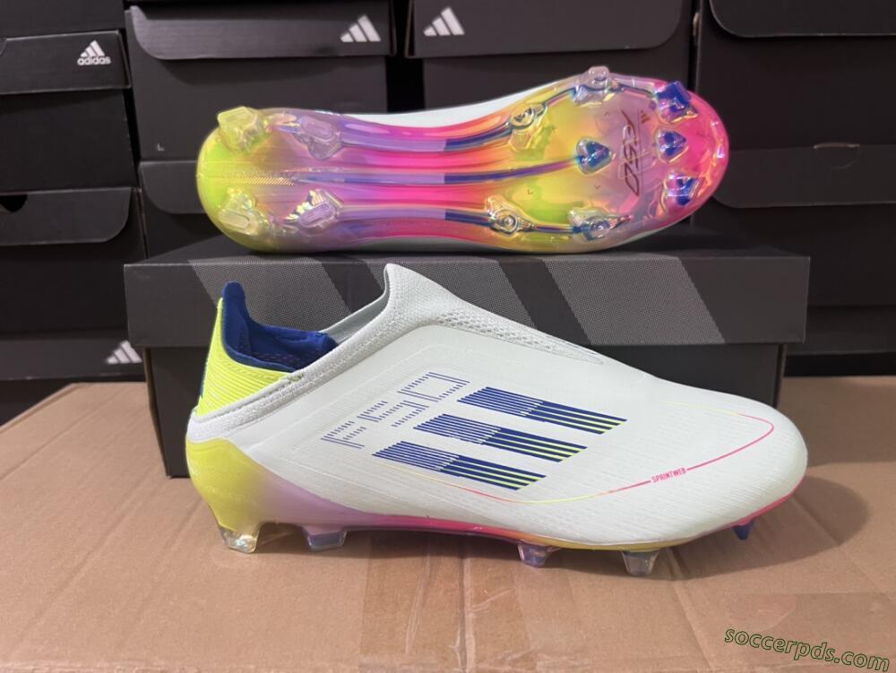 Adidas F50 Elite Laceless FG Low-Tops Football Boots - White/Blue/Pink/Yellow