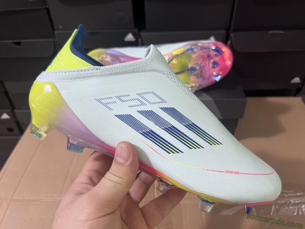 Adidas F50 Elite Laceless FG Low-Tops Football Boots - White/Blue/Pink/Yellow