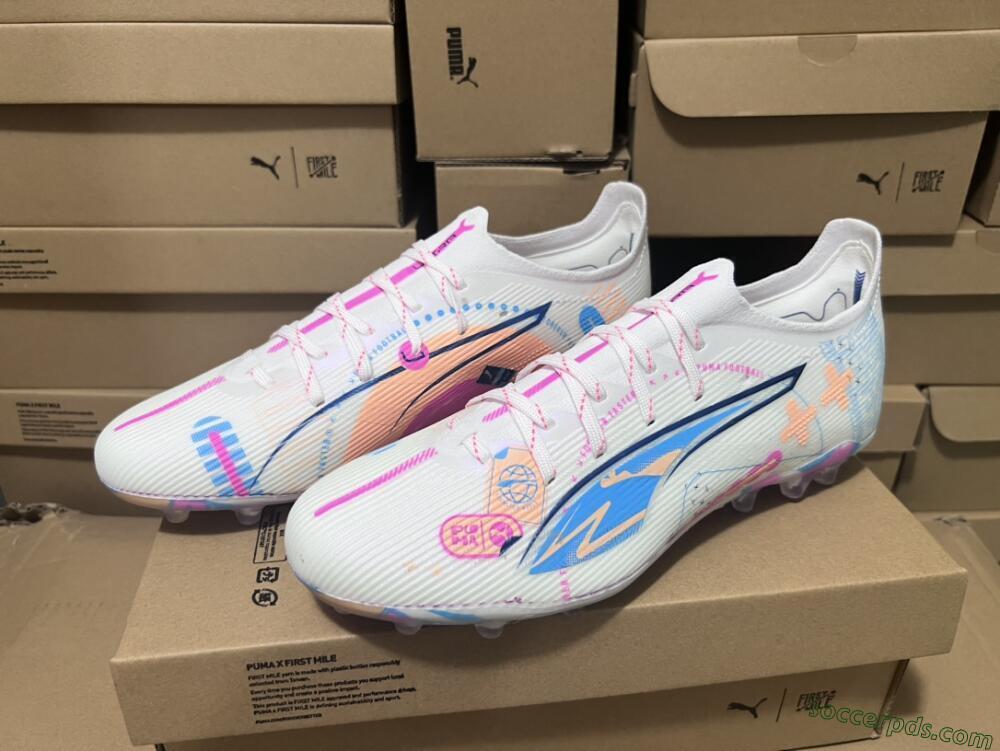 Puma Ultra 5 Ultimate FG Low-Tops Football Boots - White/Pink/Yellow/Blue
