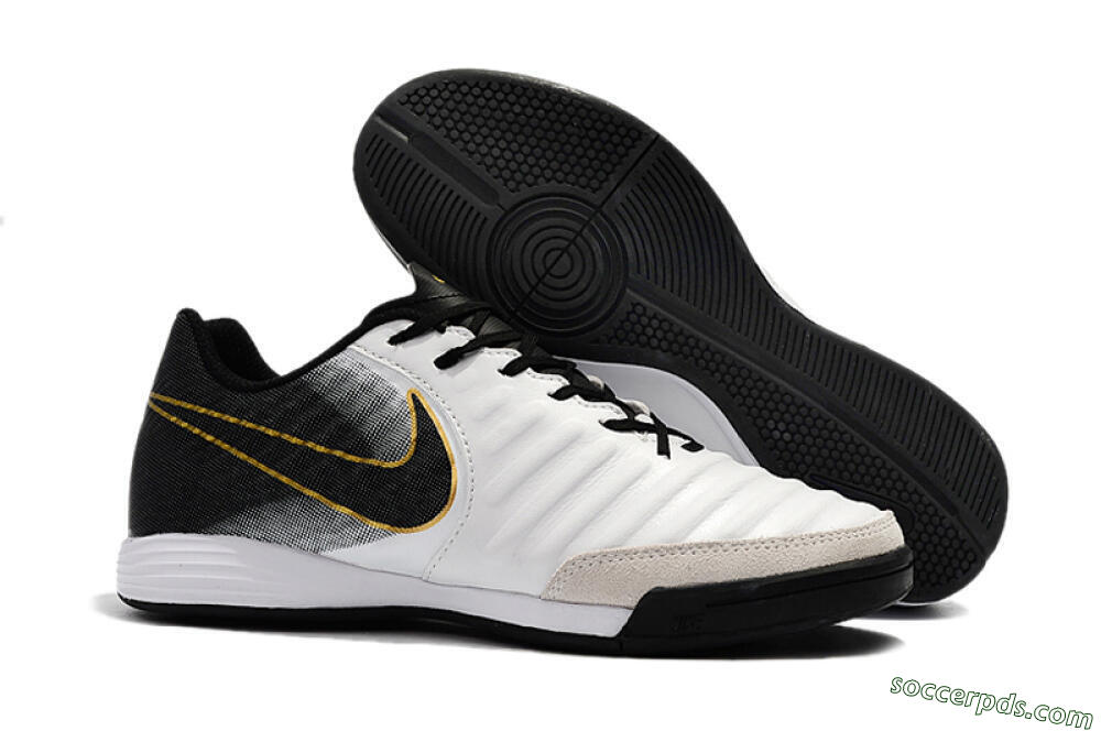 Nike Tiempo Ligera 4 IC Low-Tops Football Shoes - White/Black/Gold 1