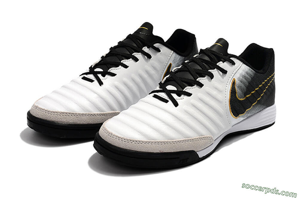 Nike Tiempo Ligera 4 IC Low-Tops Football Shoes - White/Black/Gold 5