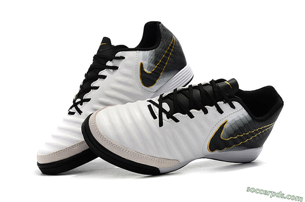 Nike Tiempo Ligera 4 IC Low-Tops Football Shoes - White/Black/Gold 6