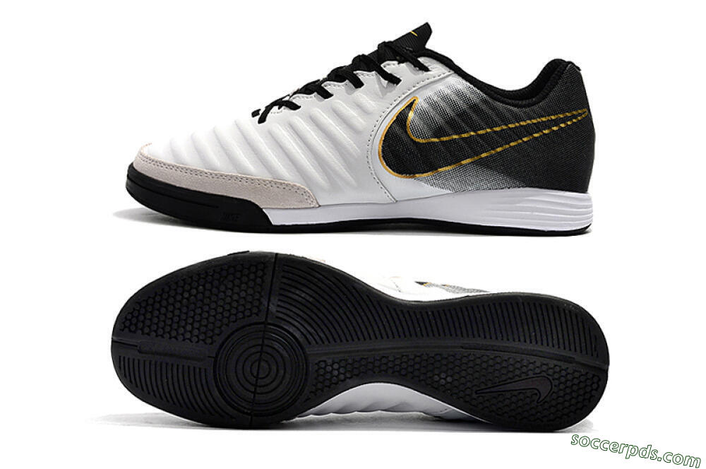 Nike Tiempo Ligera 4 IC Low-Tops Football Shoes - White/Black/Gold 0