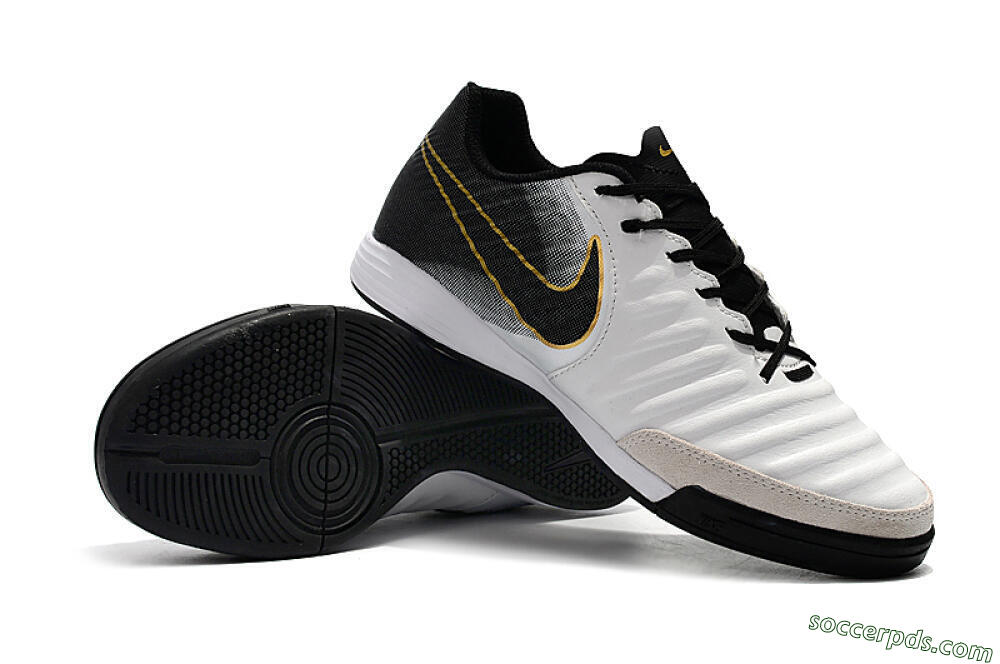 Nike Tiempo Ligera 4 IC Low-Tops Football Shoes - White/Black/Gold 4