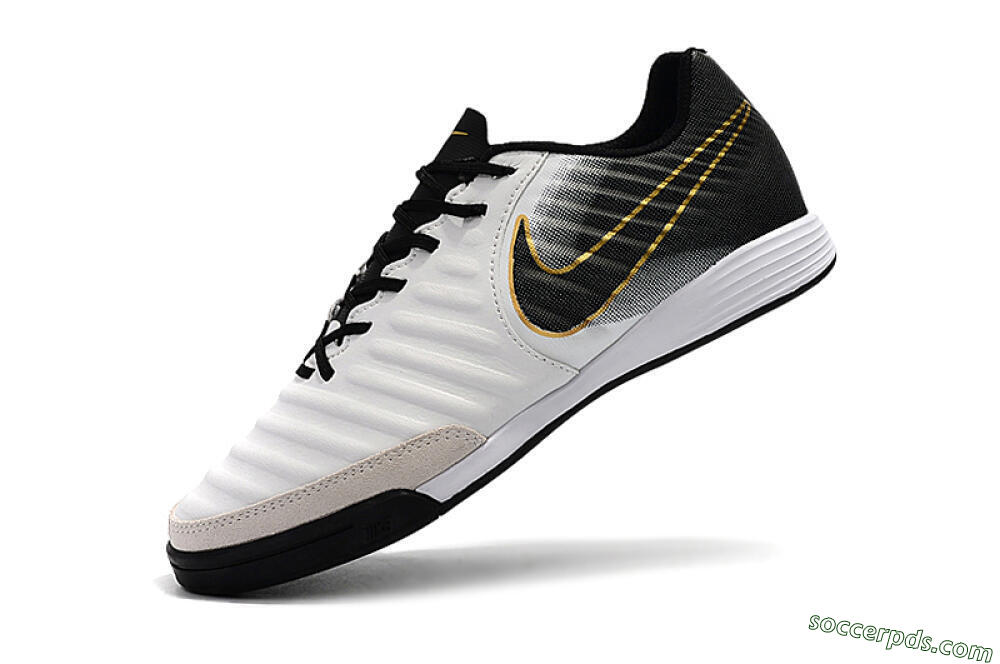 Nike Tiempo Ligera 4 IC Low-Tops Football Shoes - White/Black/Gold 8