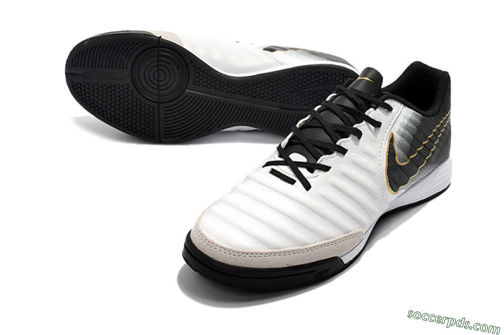 Nike Tiempo Ligera 4 IC Low-Tops Football Shoes - White/Black/Gold 3