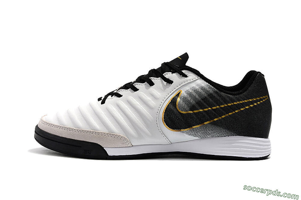 Nike Tiempo Ligera 4 IC Low-Tops Football Shoes - White/Black/Gold 2