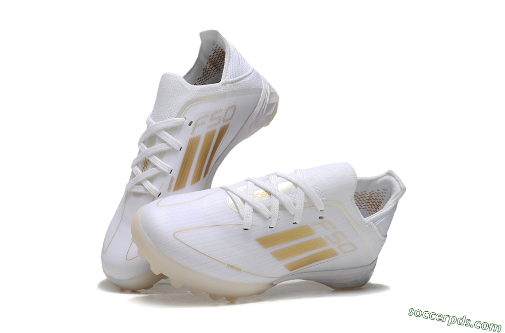 Kids Adidas F50 Elite TF Low-Tops Football Shoes - White/Gold 3