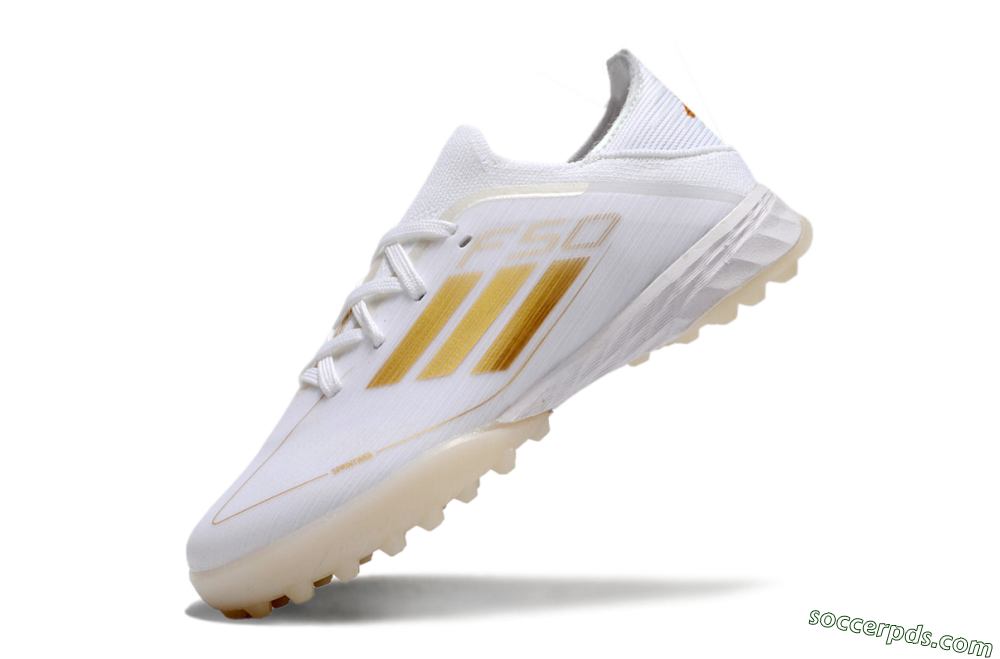 Kids Adidas F50 Elite TF Low-Tops Football Shoes - White/Gold 6