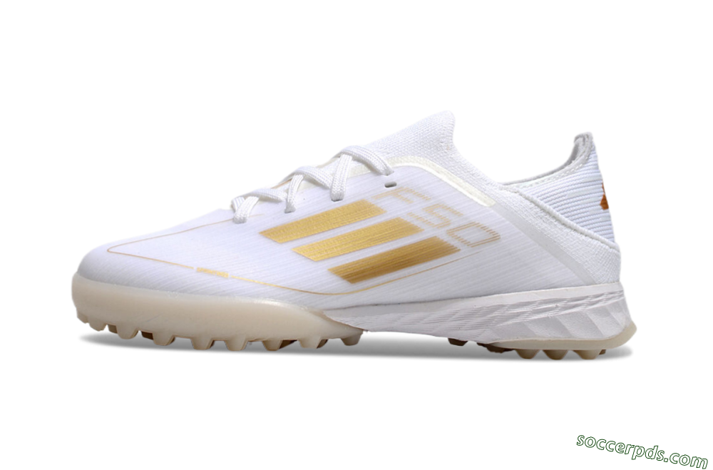 Kids Adidas F50 Elite TF Low-Tops Football Shoes - White/Gold 2