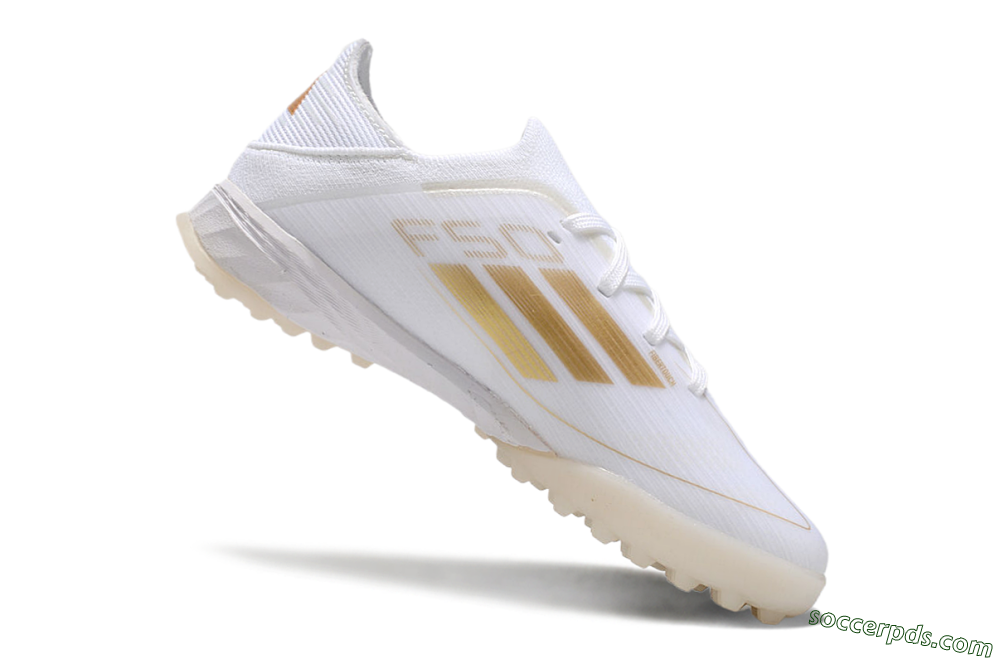 Kids Adidas F50 Elite TF Low-Tops Football Shoes - White/Gold 5
