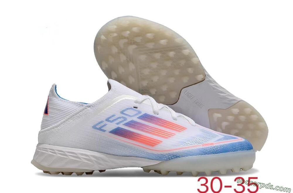 Kids Adidas F50 Elite TF Low-Tops Football Shoes - White/Blue/Orange 1