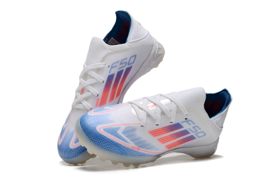 Kids Adidas F50 Elite TF Low-Tops Football Shoes - White/Blue/Orange