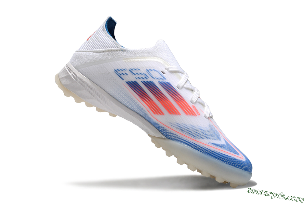 Kids Adidas F50 Elite TF Low-Tops Football Shoes - White/Blue/Orange 4