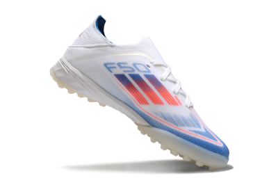 Kids Adidas F50 Elite TF Low-Tops Football Shoes - White/Blue/Orange