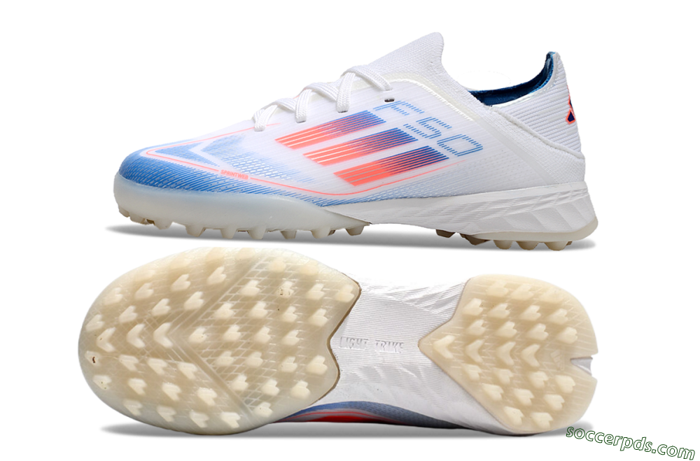 Kids Adidas F50 Elite TF Low-Tops Football Shoes - White/Blue/Orange 0