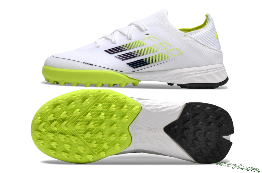 Kids Adidas F50 Elite TF Low-Tops Football Shoes - White/Black/Green 0
