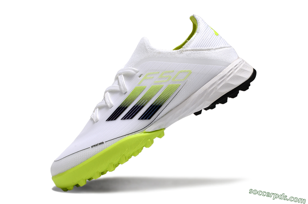 Kids Adidas F50 Elite TF Low-Tops Football Shoes - White/Black/Green 3