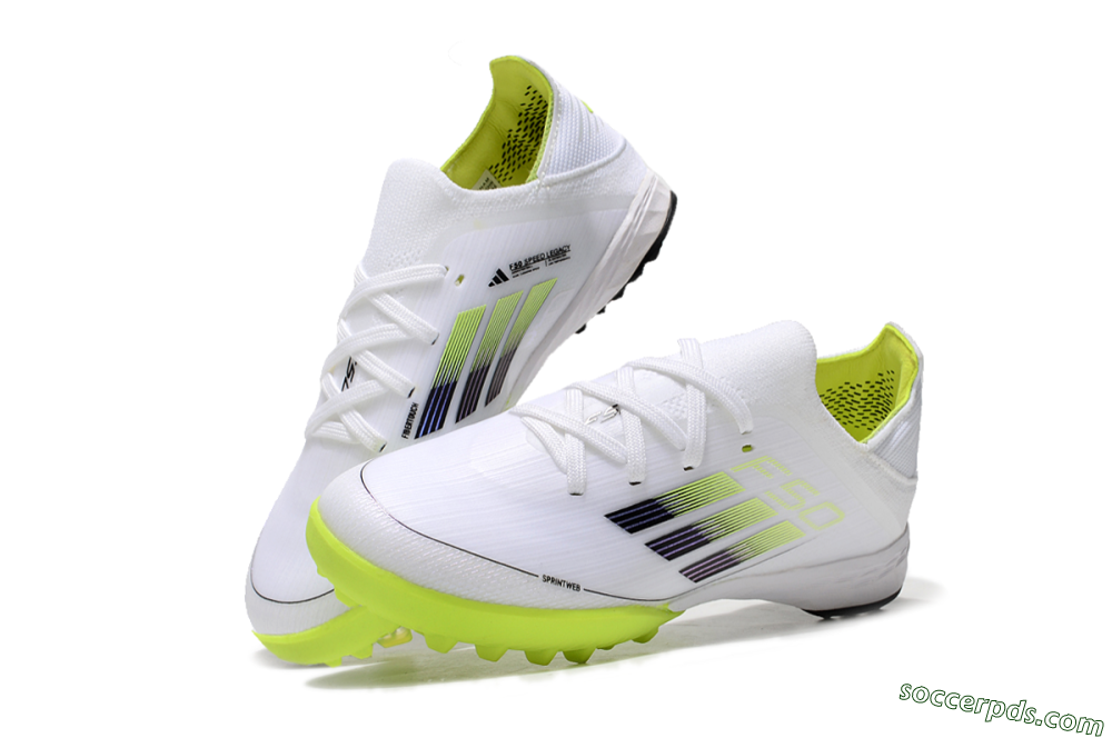 Kids Adidas F50 Elite TF Low-Tops Football Shoes - White/Black/Green 2