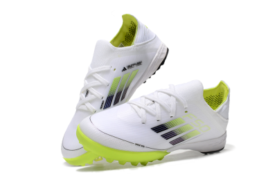 Kids Adidas F50 Elite TF Low-Tops Football Shoes - White/Black/Green