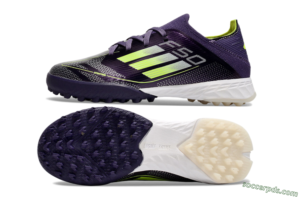 Kids Adidas F50 Elite TF Low-Tops Football Shoes - Purple/Green/White 0